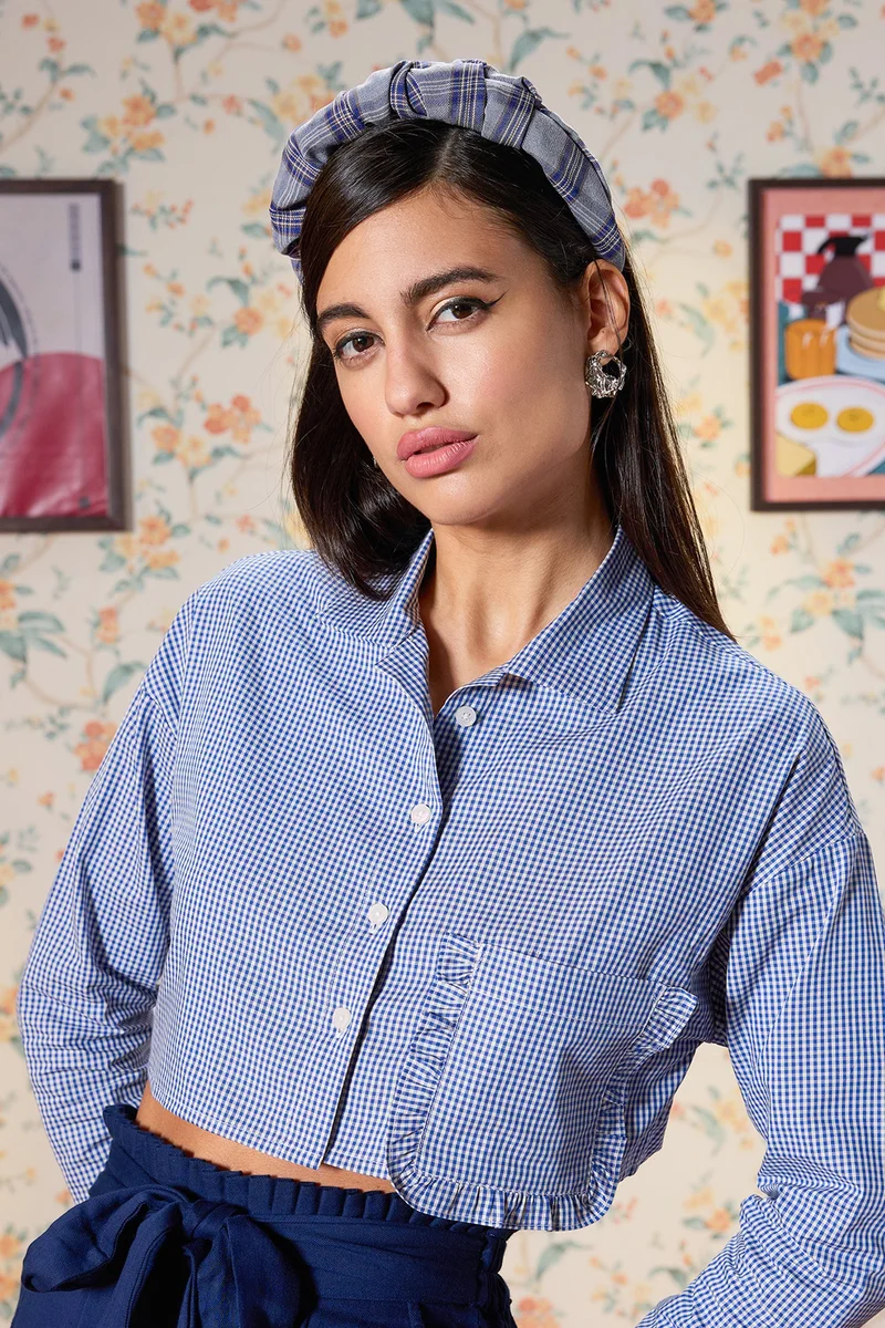 Virgio Cotton Cropped Workwear Checked Shirts for Women
