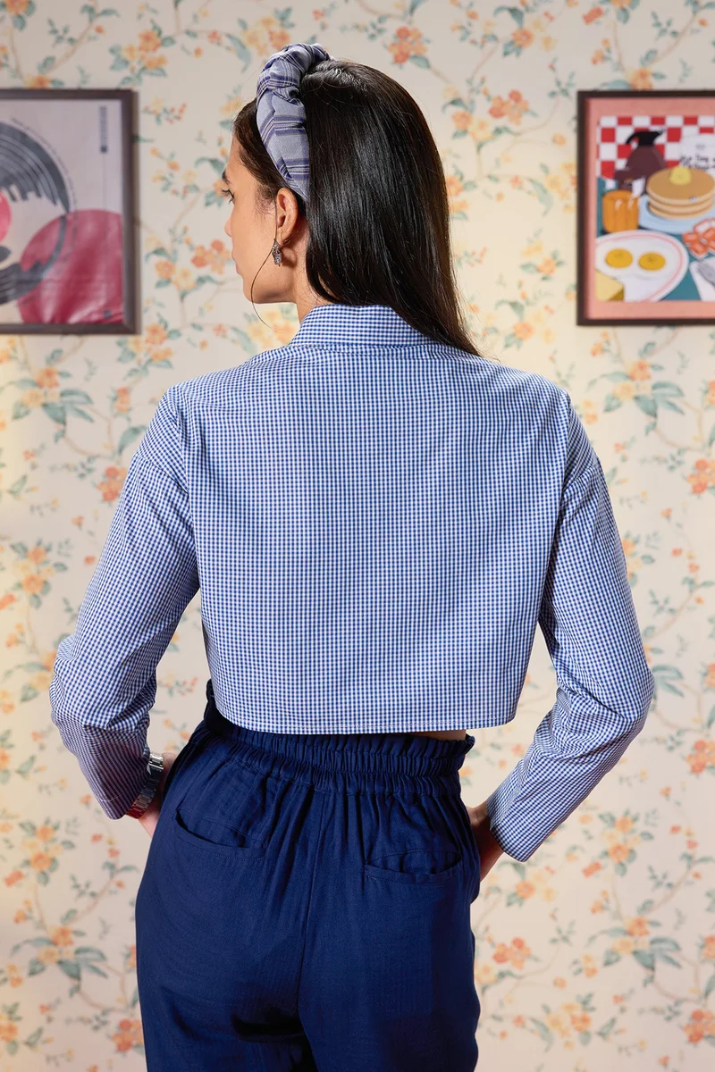 Virgio Cotton Cropped Workwear Checked Shirts for Women