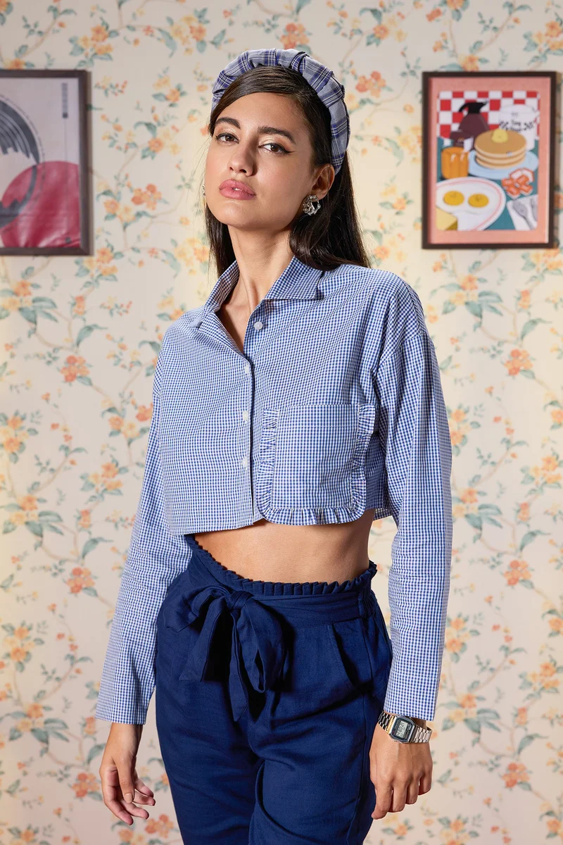 فيرجيو Cotton Cropped Workwear Checked Shirts for Women