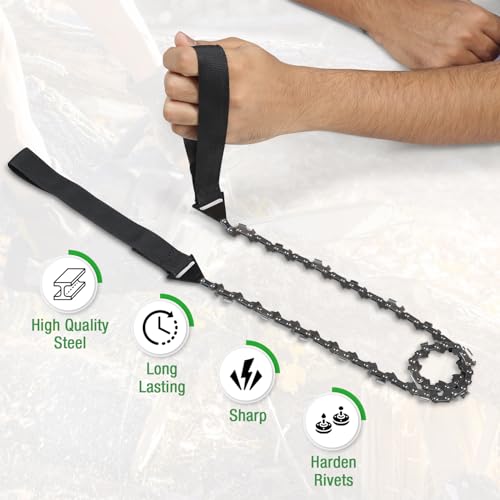 Sharpex 40" Pocket Chainsaw Cutter with Grips | 3x Faster with 68Cm Long Heavy-Duty Steel Chain Folding Pull Saw | Manual Hand Saw Portable for Cutting Branches, Outdoor Survival Gear Camping Gadget - Image 3