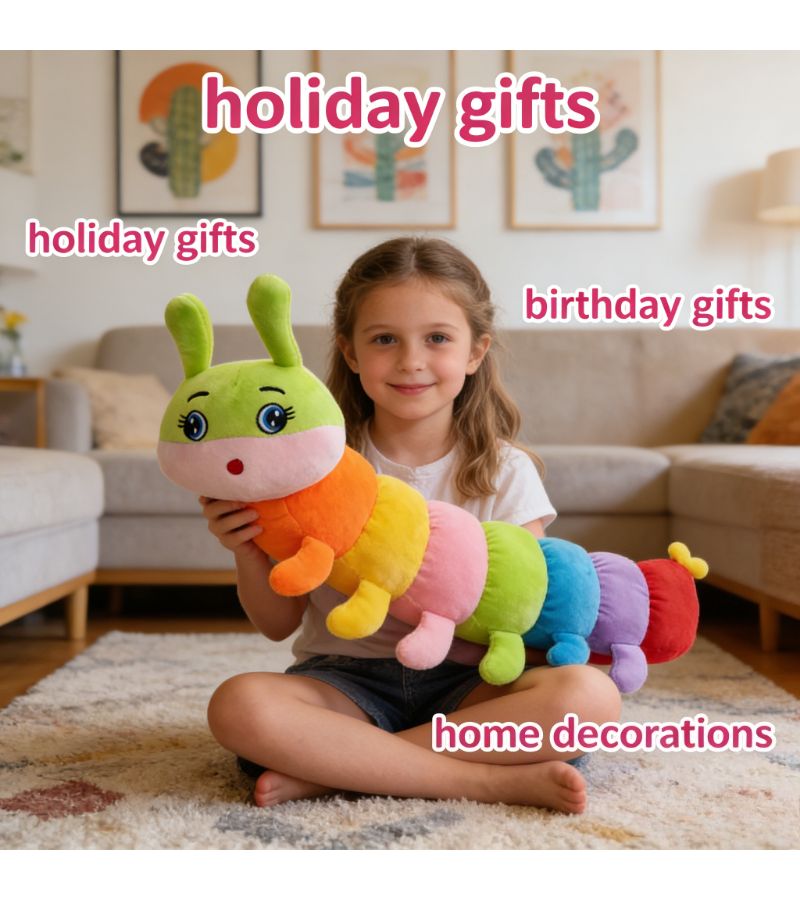 Colorful Plush Caterpillar Pillow Cute Home Decor Birthday Gift for Sofa - Image 1