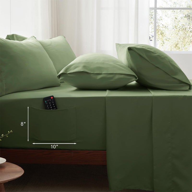 Zzlpp Queen Comforter Set 7 Pieces, Olive Green Bed in a Bag Bedding Set with 1 Comforter, 2 Pillow Shams, 2 Pillowcases, 1 Flat Sheet,1 Fitted Sheet with Pockets - Image 3