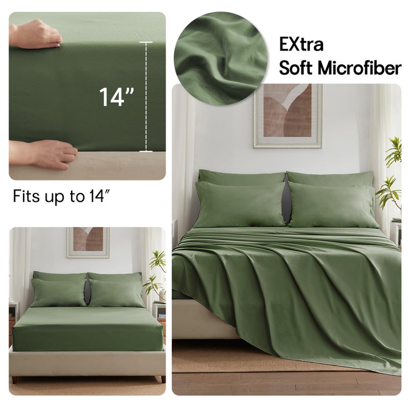Zzlpp Queen Comforter Set 7 Pieces, Olive Green Bed in a Bag Bedding Set with 1 Comforter, 2 Pillow Shams, 2 Pillowcases, 1 Flat Sheet,1 Fitted Sheet with Pockets - Image 4