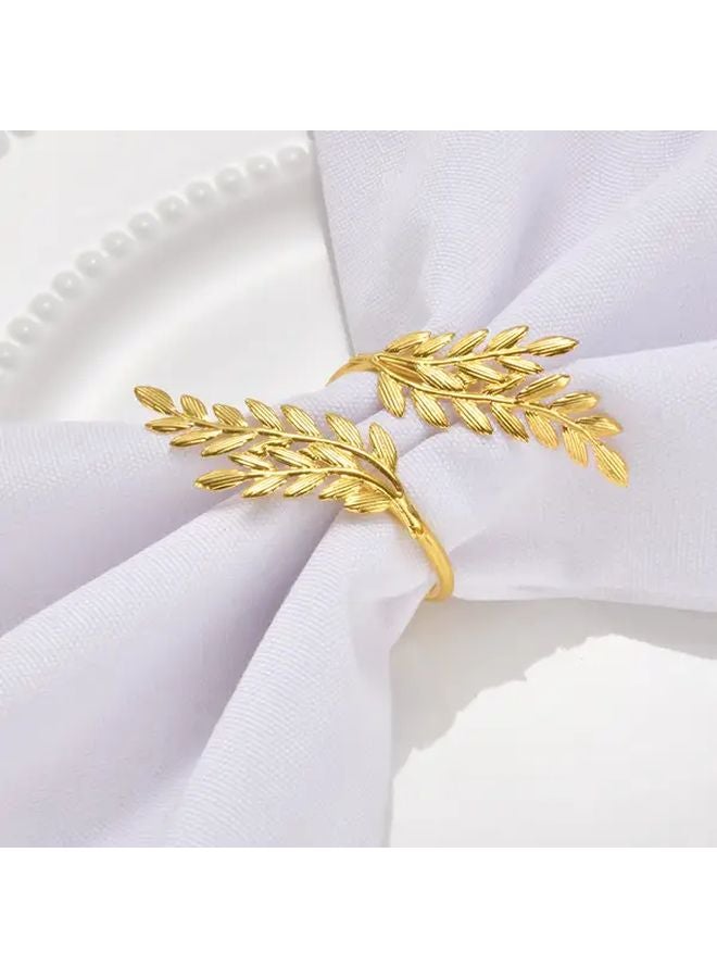خاتم منديل على شكل سنابل القمح المقلد، حامل معدني ذهبي لحفلات الزفاف والمآدب - Image 5