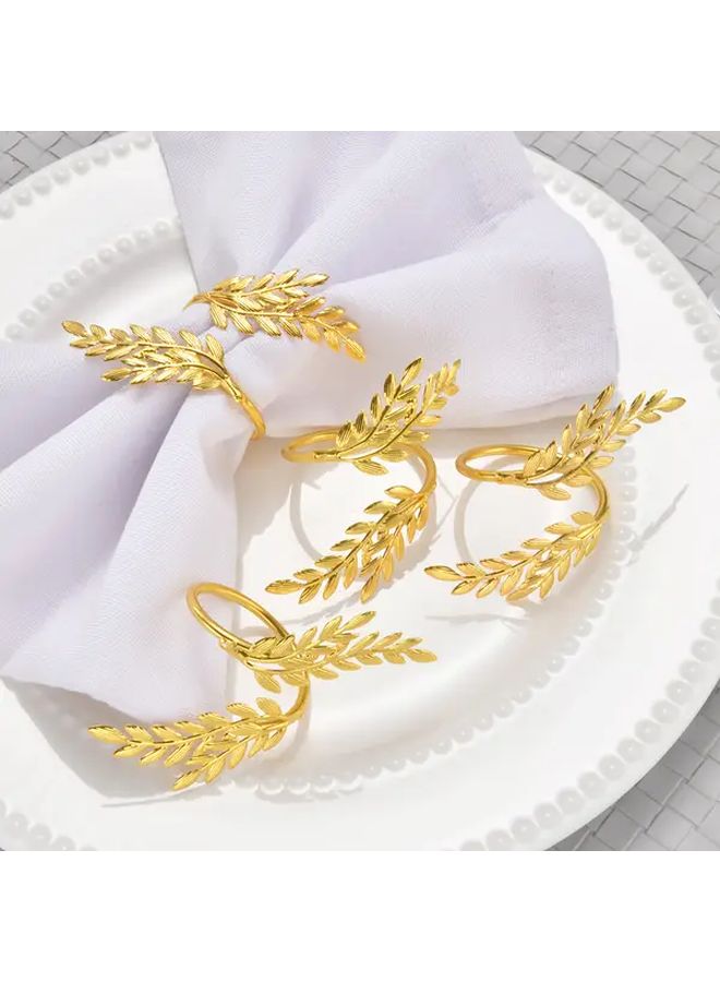 خاتم منديل على شكل سنابل القمح المقلد، حامل معدني ذهبي لحفلات الزفاف والمآدب - Image 4