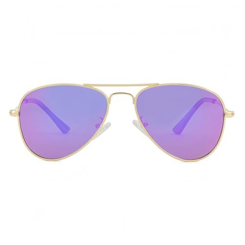 Gleyemor Kids Polarized Aviator Sunglasses for Little Girls Boys Age 3-8 (Gold/Purple Mirror) - Image 3