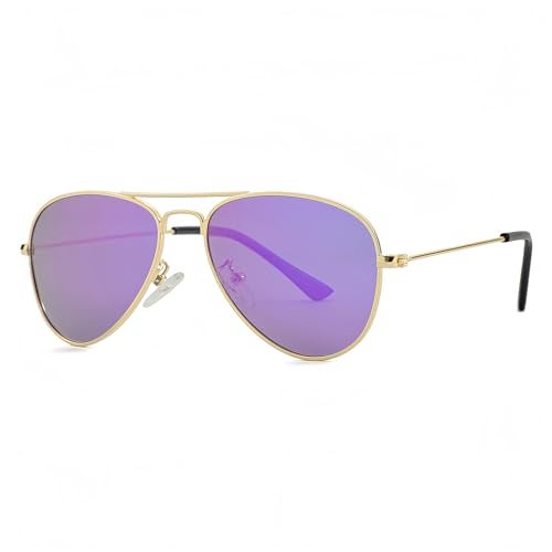 Gleyemor Kids Polarized Aviator Sunglasses for Little Girls Boys Age 3-8 (Gold/Purple Mirror) - Image 2
