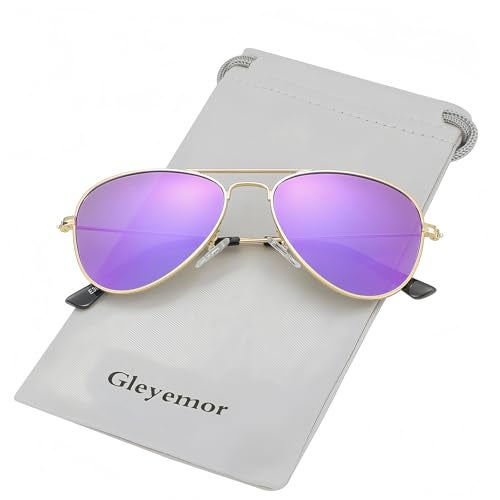Gleyemor Kids Polarized Aviator Sunglasses for Little Girls Boys Age 3-8 (Gold/Purple Mirror) - Image 1