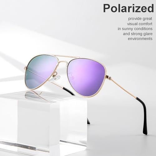 Gleyemor Kids Polarized Aviator Sunglasses for Little Girls Boys Age 3-8 (Gold/Purple Mirror) - Image 4