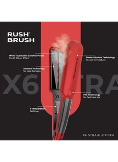 Rush Brush X6 Straightener Red 235°C Steam Auto Shutoff Wide Tourmaline Ceramic Plates  - Image 5