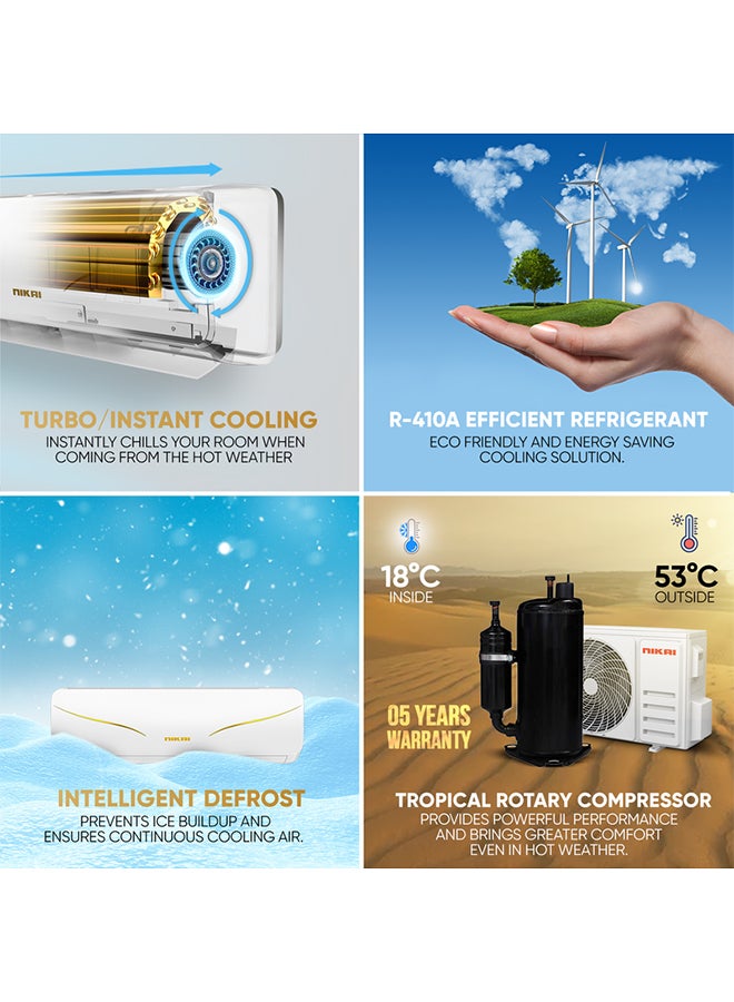 NIKAI 1.5 Ton Rotary Split AC, Silent & Energy Efficient Cooling with T3 Tropicalized GREE Compressor, 3D Swinging for Super Cool, Gold Fin technology, Auto Restart, 18000 BTU Air Conditioner, Groover Copper Tubing (30% Higher cooling), Best for Home & Office NSAC18131N24A / N25IN White - Image 3
