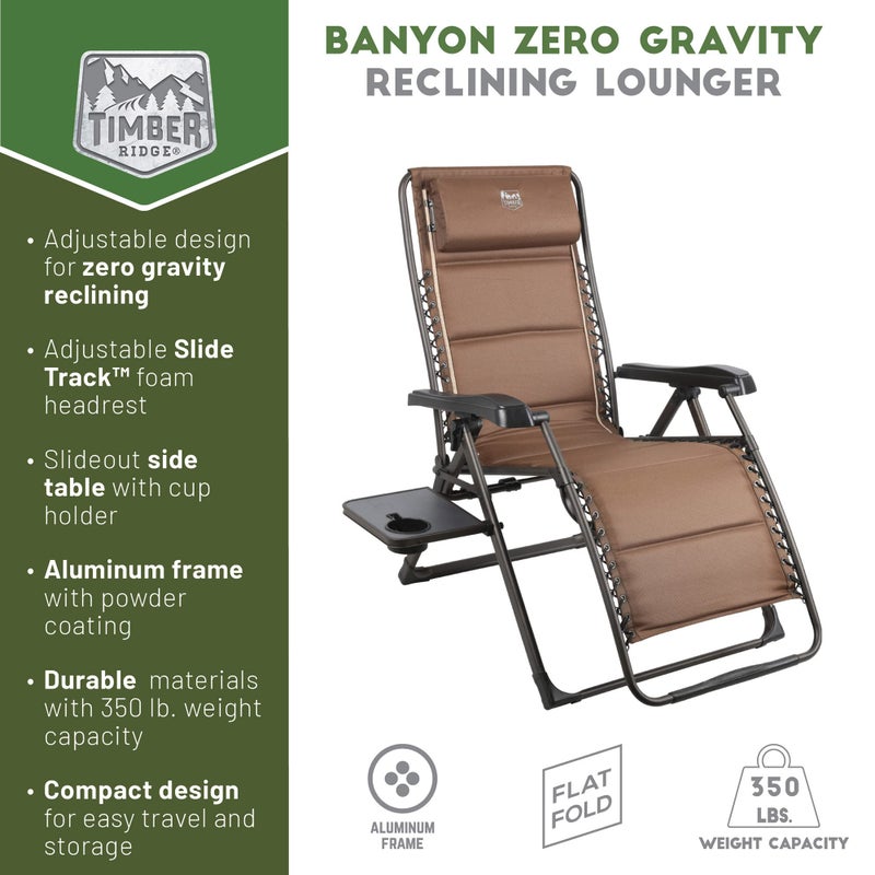 TIMBER RIDGE Zero Gravity Chairs, Folding Recliner Chair Padded with Cup Holder and Headrest, Adjustable Lounge Reclining Chair for Outdoor Camping Lawn Patio Indoor, Supports 350lbs, Brown - Image 3