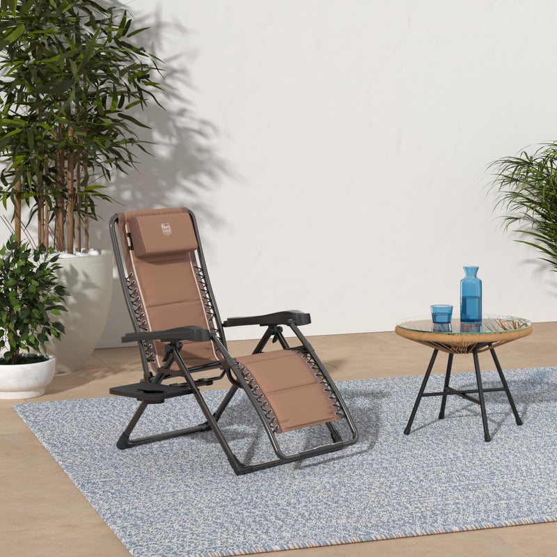 TIMBER RIDGE Zero Gravity Chairs, Folding Recliner Chair Padded with Cup Holder and Headrest, Adjustable Lounge Reclining Chair for Outdoor Camping Lawn Patio Indoor, Supports 350lbs, Brown - Image 2