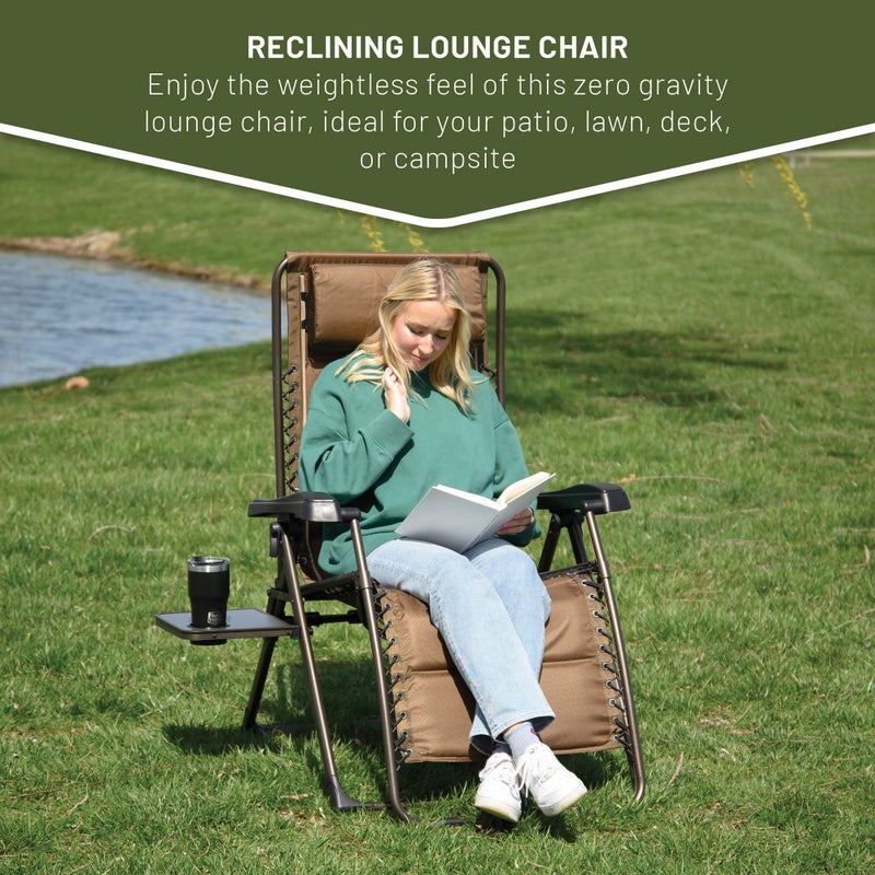TIMBER RIDGE Zero Gravity Chairs, Folding Recliner Chair Padded with Cup Holder and Headrest, Adjustable Lounge Reclining Chair for Outdoor Camping Lawn Patio Indoor, Supports 350lbs, Brown - Image 4