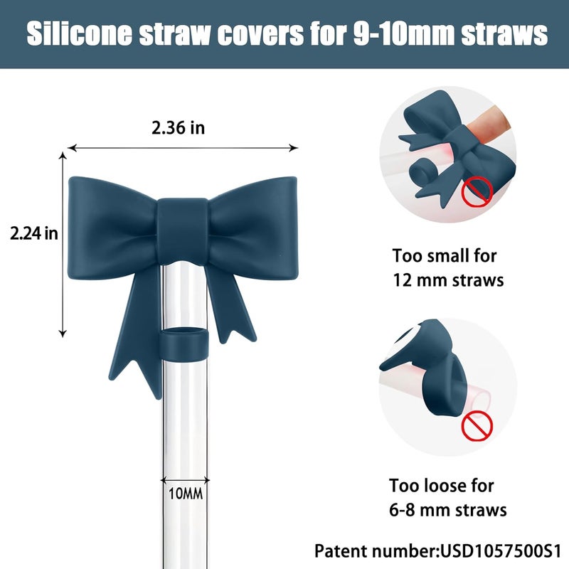Hpebl 4Pcs Silicone Straw Toppers Covers for Stanley Cups 40/30oz 10mm(0.4in) Dust-Proof Bow Straw Covers Toppers Suitbale for Stanley Cup Accessories Reusable Straws Caps (Dark Green) - Image 2