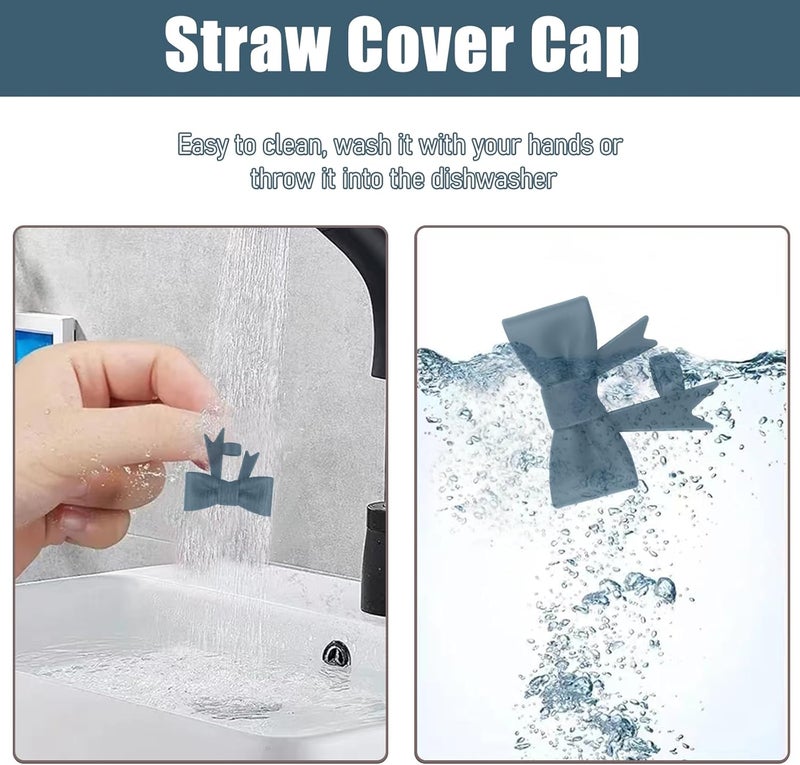 Hpebl 4Pcs Silicone Straw Toppers Covers for Stanley Cups 40/30oz 10mm(0.4in) Dust-Proof Bow Straw Covers Toppers Suitbale for Stanley Cup Accessories Reusable Straws Caps (Dark Green) - Image 3