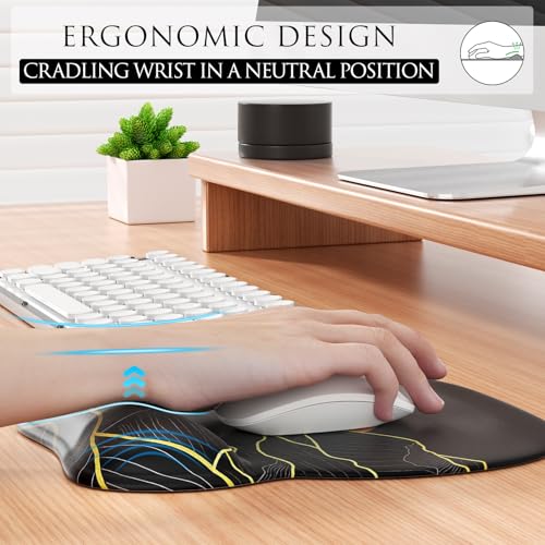 MROCO Ergonomic Mouse Pad with Gel Wrist Rest, Smooth Wrist Support Surface, Non-Slip PU Base for Pain Relief, Comfortable Mousepad for Computer, Laptop, Office & Home, 9.4 x 8.1 in, Golden Rise - Image 3