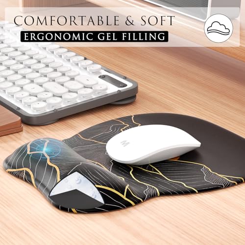 MROCO Ergonomic Mouse Pad with Gel Wrist Rest, Smooth Wrist Support Surface, Non-Slip PU Base for Pain Relief, Comfortable Mousepad for Computer, Laptop, Office & Home, 9.4 x 8.1 in, Golden Rise - Image 4