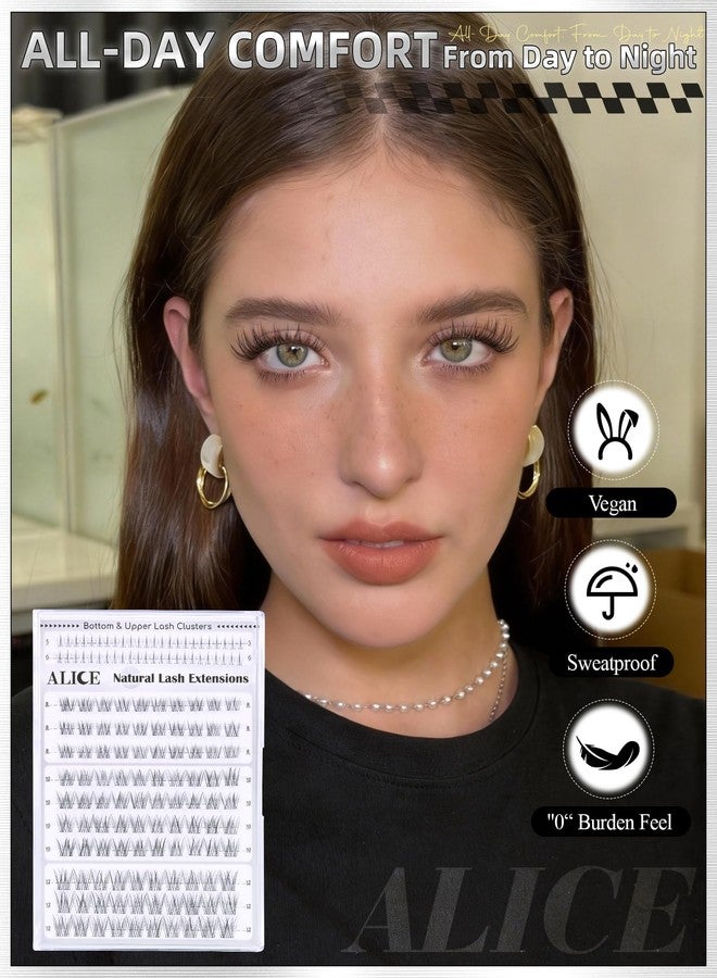 ALICE Natural Short Lash Clusters 8-12mm Eyelash Clusters Wispy Cluster Eyelash Extensions Clear Band Individual Lashes with 5-6mm Bottom Lashes - Image 2