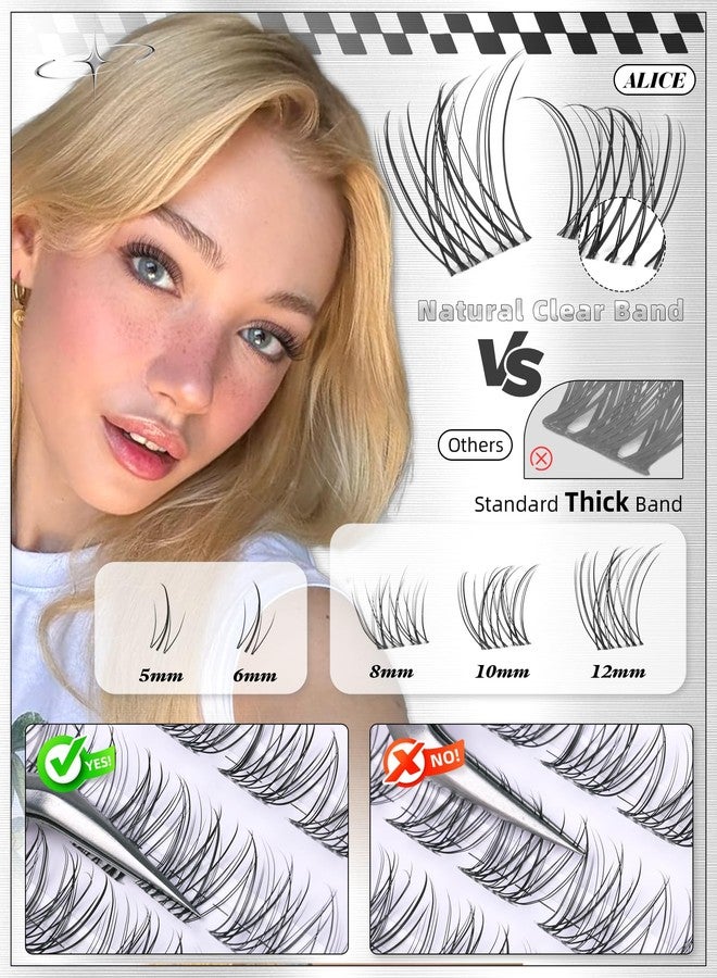 ALICE Natural Short Lash Clusters 8-12mm Eyelash Clusters Wispy Cluster Eyelash Extensions Clear Band Individual Lashes with 5-6mm Bottom Lashes - Image 4