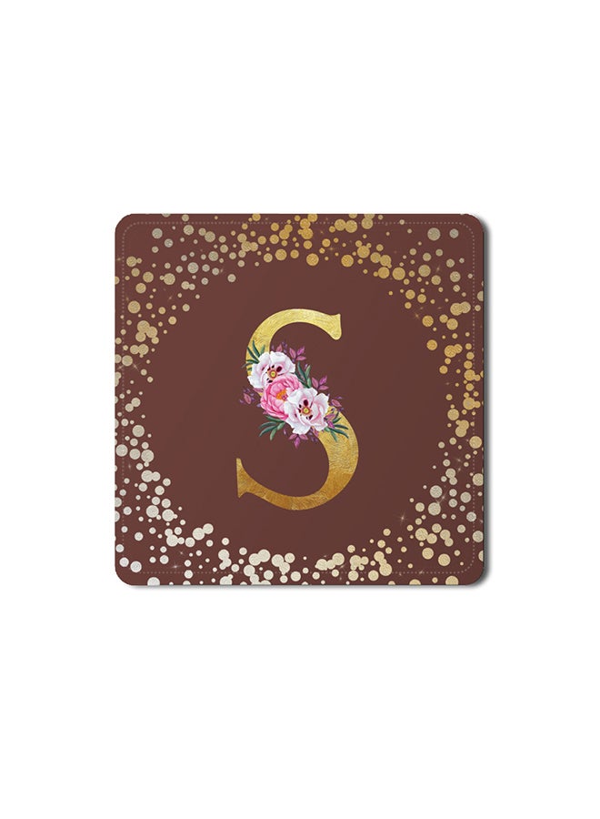 Stylizedd 2 Pack Designer Leather Coasters Mat for Beverage Drinks- Custom Monogram Initial Letter Floral Pattern Alphabet - S (Brown) - Image 1
