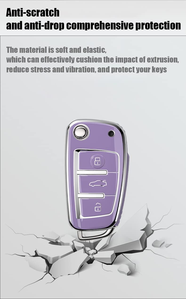 ontto TPU Car Key Fob Cover for Audi Models - Light Purple - Image 5