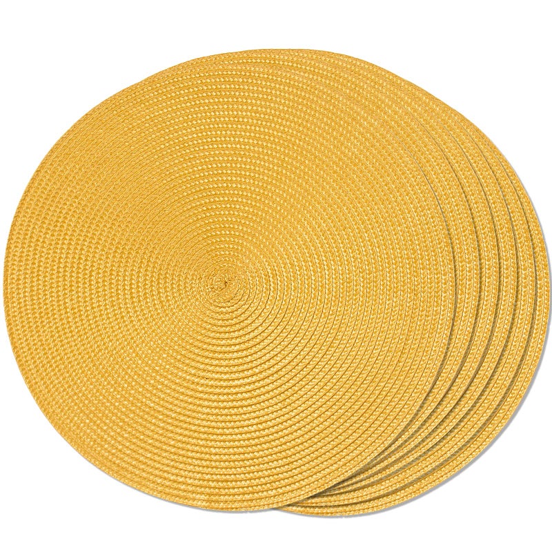 FunWheat Round Braided Placemats Set of 6 Table Mats for Dining Tables Woven Washable NonSlip Place mats 15inch for SpringYellow 6pcs