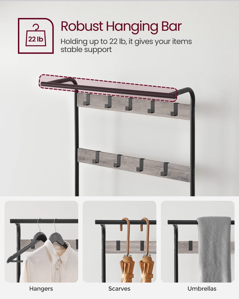 VASAGLE Coat Rack, Hall Tree with Shoe Bench for Entryway, Entryway Bench with Coat Rack, 4-in-1, with 9 Removable Hooks, a Hanging Rod, 13.3 x 28.3 x 72.1 Inches, Greige and Black UHSR40MB - Image 4