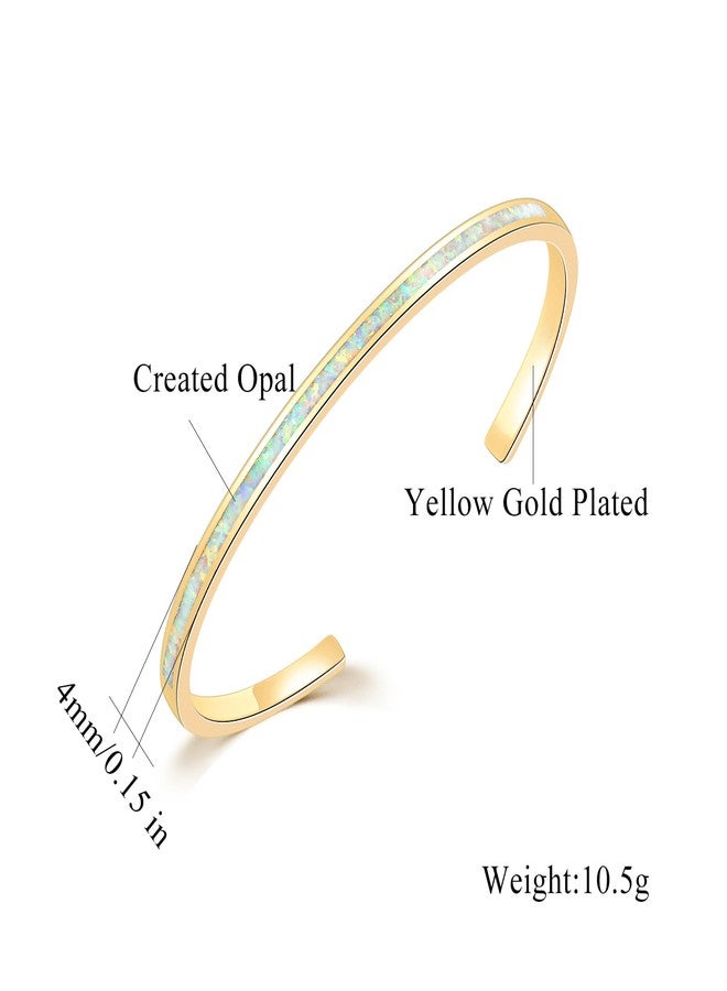 CiNily Womens Cuff Bracelet,Opal Bangle Bracelets Gold Plated Hypoallergenic Ladies Gemstone Open Cuff Bangle Bracelet, thin, Stone, created-white opal - Image 3