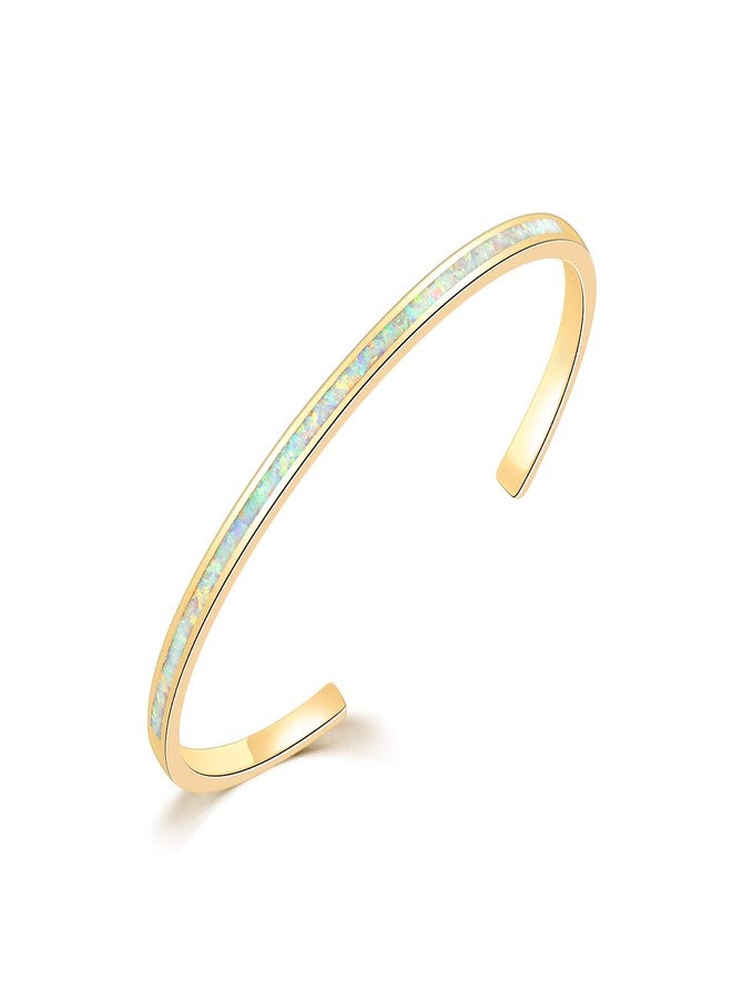 CiNily Womens Cuff Bracelet,Opal Bangle Bracelets Gold Plated Hypoallergenic Ladies Gemstone Open Cuff Bangle Bracelet, thin, Stone, created-white opal - Image 1
