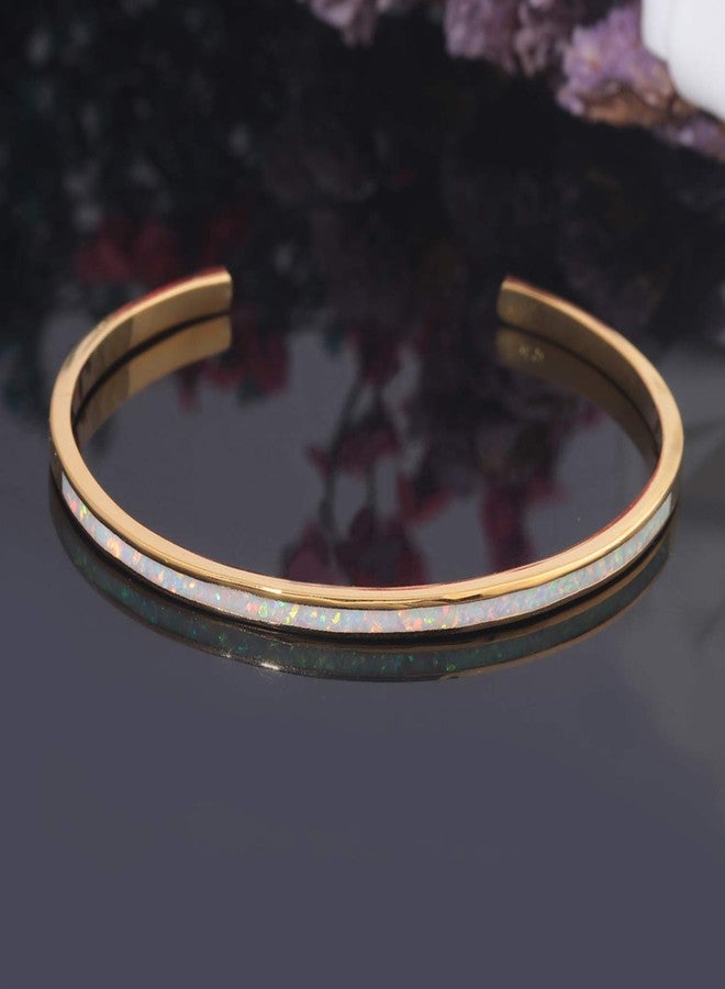 CiNily Womens Cuff Bracelet,Opal Bangle Bracelets Gold Plated Hypoallergenic Ladies Gemstone Open Cuff Bangle Bracelet, thin, Stone, created-white opal - Image 5