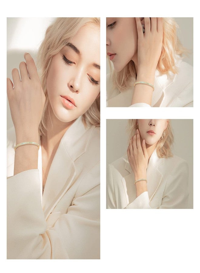 CiNily Womens Cuff Bracelet,Opal Bangle Bracelets Gold Plated Hypoallergenic Ladies Gemstone Open Cuff Bangle Bracelet, thin, Stone, created-white opal - Image 4