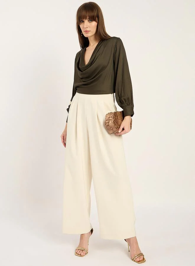 فيميلا Satin Cowl Neck Asymmetrical Hem Top by Styli