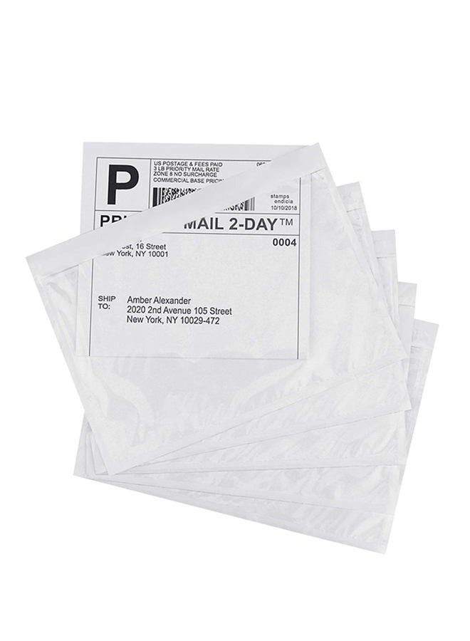 LabelMore 7.5" X 5.5" Clear Self-adhesive Top Loading Packing List Pouches, Shipping Label Envelopes, Mailing Pouches For Shipping Clear, 100pcs - Image 1
