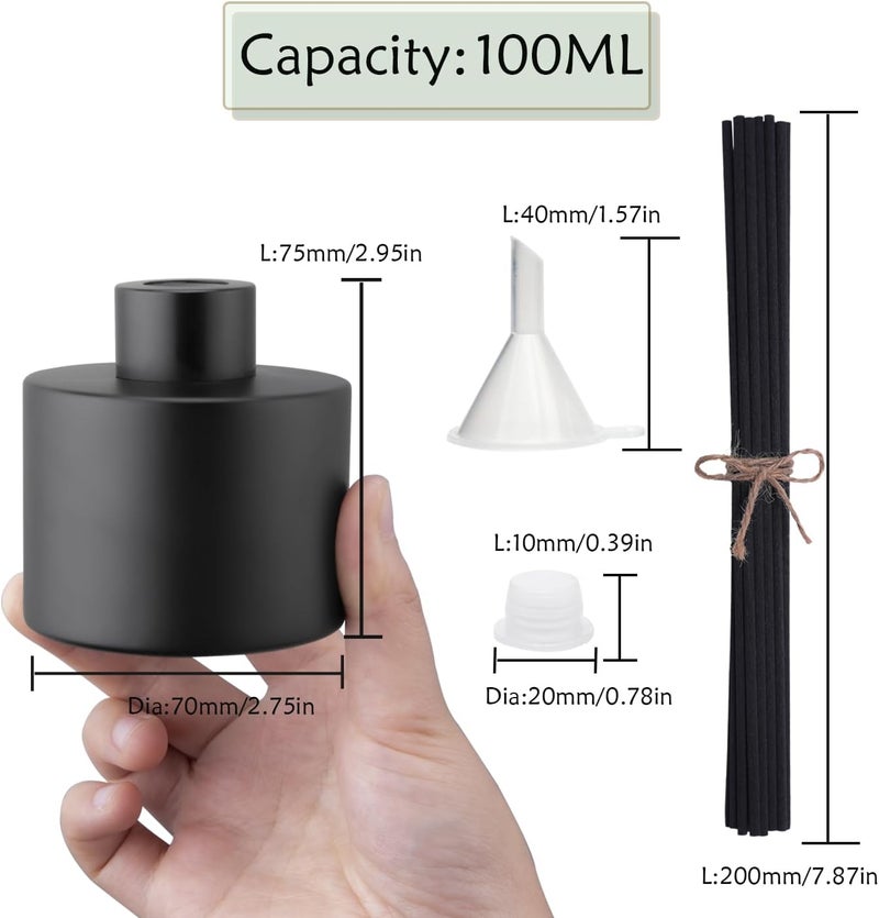 Agidea 4PCS 100ML Glass Diffuser Bottles Black, Refillable Empty Perfume Fragrance Reed Bottles with 20pcs Reeds Sticks & Caps & Funnel, Diffuser Jars for DIY Fragrance Oil Wedding Party Decoration Gift - Image 3