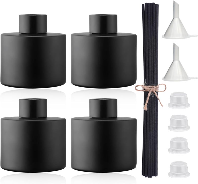 Agidea 4PCS 100ML Glass Diffuser Bottles Black, Refillable Empty Perfume Fragrance Reed Bottles with 20pcs Reeds Sticks & Caps & Funnel, Diffuser Jars for DIY Fragrance Oil Wedding Party Decoration Gift - Image 1