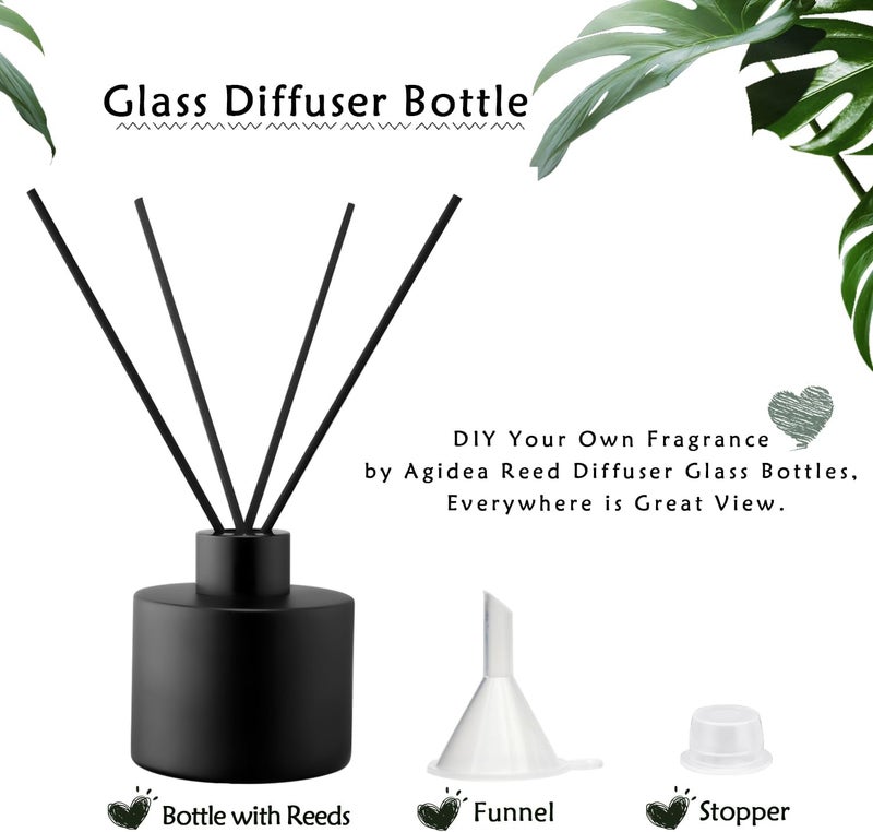 Agidea 4PCS 100ML Glass Diffuser Bottles Black, Refillable Empty Perfume Fragrance Reed Bottles with 20pcs Reeds Sticks & Caps & Funnel, Diffuser Jars for DIY Fragrance Oil Wedding Party Decoration Gift - Image 2