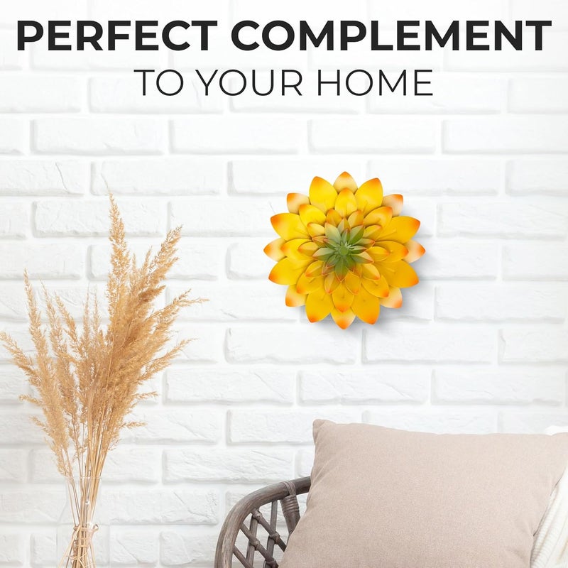 Everydecor Succulent Metal Flowers Wall Decor – Yellow, Hand Painted, 3D Flower Art Decoration for Living Room, Bedroom, Kitchen, Bathroom - Floral Decor for Indoor & Outdoor Use - Image 4