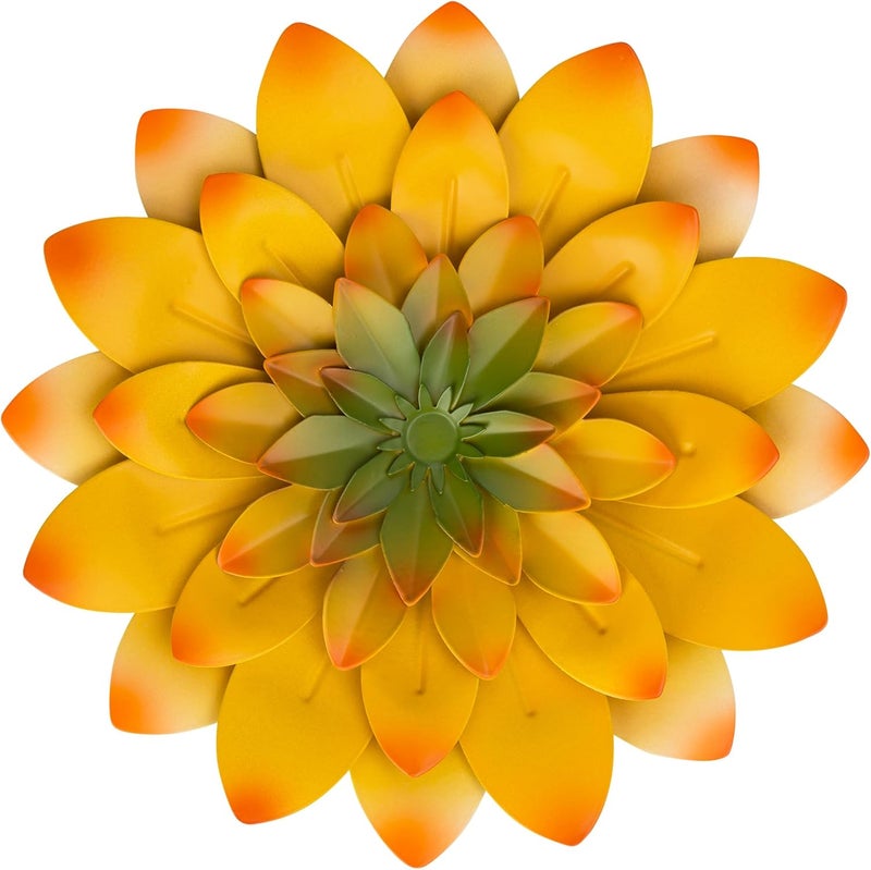 Everydecor Succulent Metal Flowers Wall Decor – Yellow, Hand Painted, 3D Flower Art Decoration for Living Room, Bedroom, Kitchen, Bathroom - Floral Decor for Indoor & Outdoor Use - Image 1