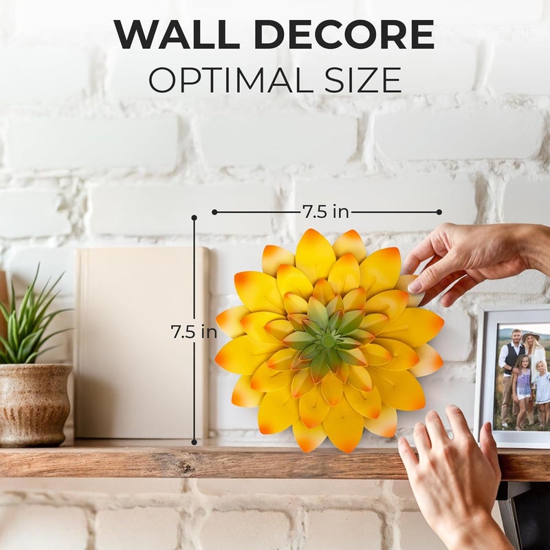 Everydecor Succulent Metal Flowers Wall Decor – Yellow, Hand Painted, 3D Flower Art Decoration for Living Room, Bedroom, Kitchen, Bathroom - Floral Decor for Indoor & Outdoor Use - Image 2