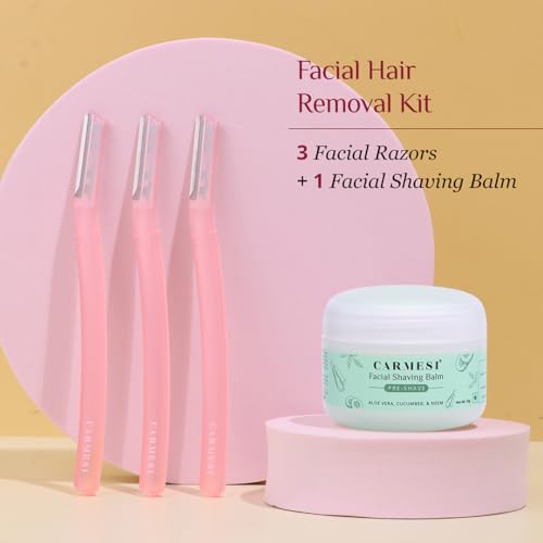 Carmesi Face Shaving Kit | 3 Reusable Face Razors & 1 Pre + Post-Shave Facial Shaving Balm | Instant & Painless Hair Removal | Cooling Effect | No Razor Burns - Image 2