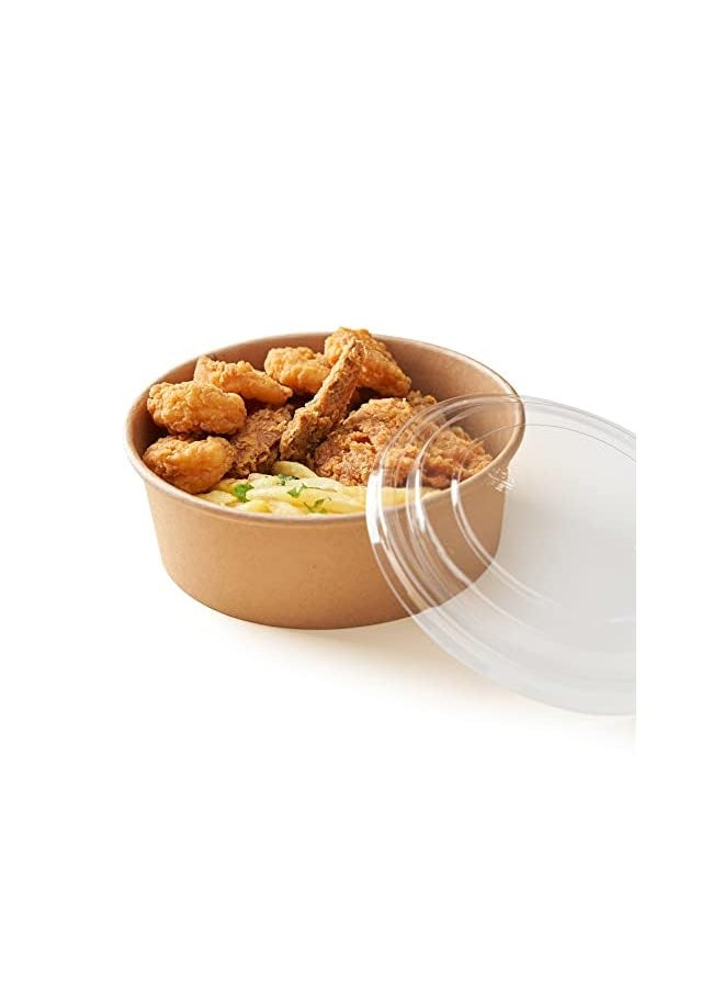 Raxoom - 25 Pack Ecofriendly Disposable Food Bowls Container With Lids Paper For Salad Soup Biodegradable Leakproof Microwave Safe Hot & Cold 1100 Ml Brown - Image 1