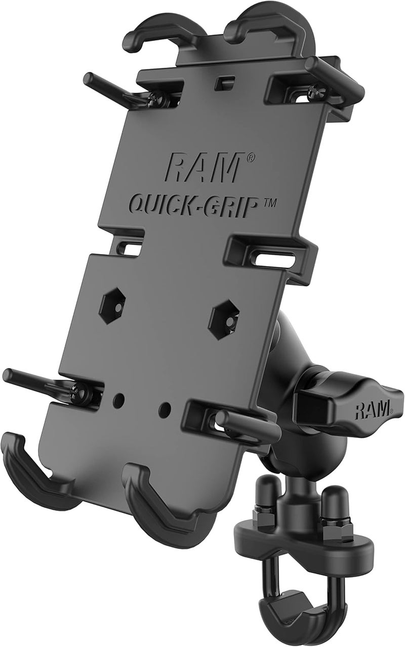 RAM Mounts Quick-Grip Large Phone Mount with Handlebar U-Bolt Base RAM-B-149Z-A-PD4U with Short Arm for Motorcycle, ATV/UTV, Bike - Image 1