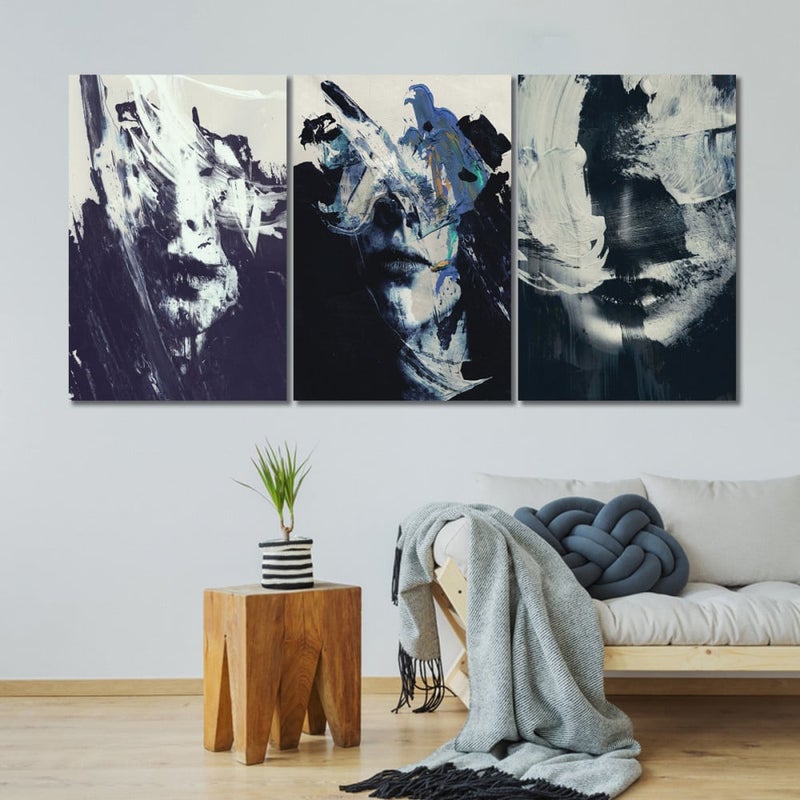 Marktna Three canvas paintings with a mirror design, with a hollow frame, measuring (90×40), three pieces - Image 1