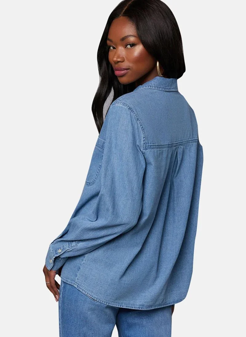 YUNIQEE Blue Regular Fit Spread Collar Long Sleeves Shirts