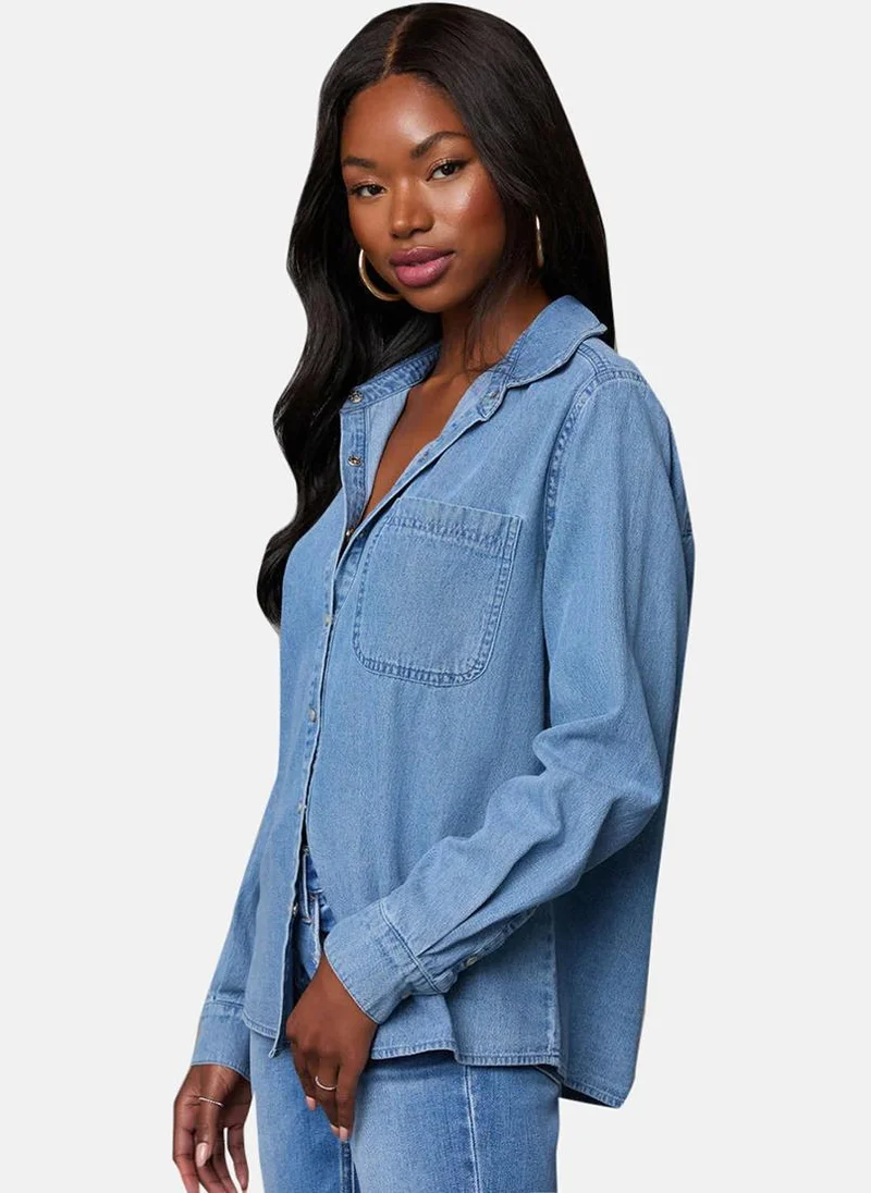 YUNIQEE Blue Regular Fit Spread Collar Long Sleeves Shirts