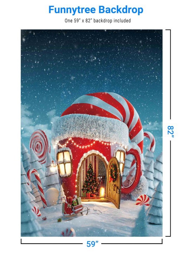 Funnytree 5x7ft Christmas Candy Cup House Photography Backdrop Snow Pine Tree Red and White Stripes Background Children Newborn Baby Portrait Photo Studio Photobooth Props - Image 4
