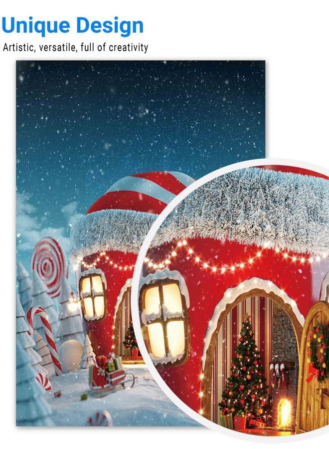 Funnytree 5x7ft Christmas Candy Cup House Photography Backdrop Snow Pine Tree Red and White Stripes Background Children Newborn Baby Portrait Photo Studio Photobooth Props - Image 3