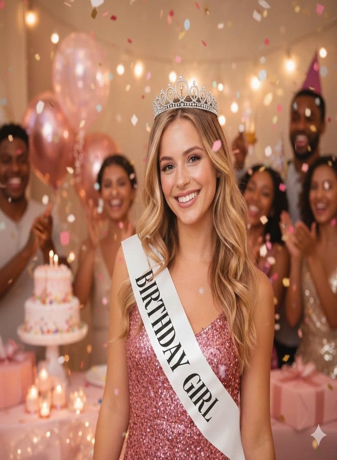 Bakers Brisk أحدث وشاح وتاج أنيق لعيد ميلاد الفتاة - عبوة من قطعتين لتزيين عيد ميلاد الفتيات (ساتان أبيض) - Image 3