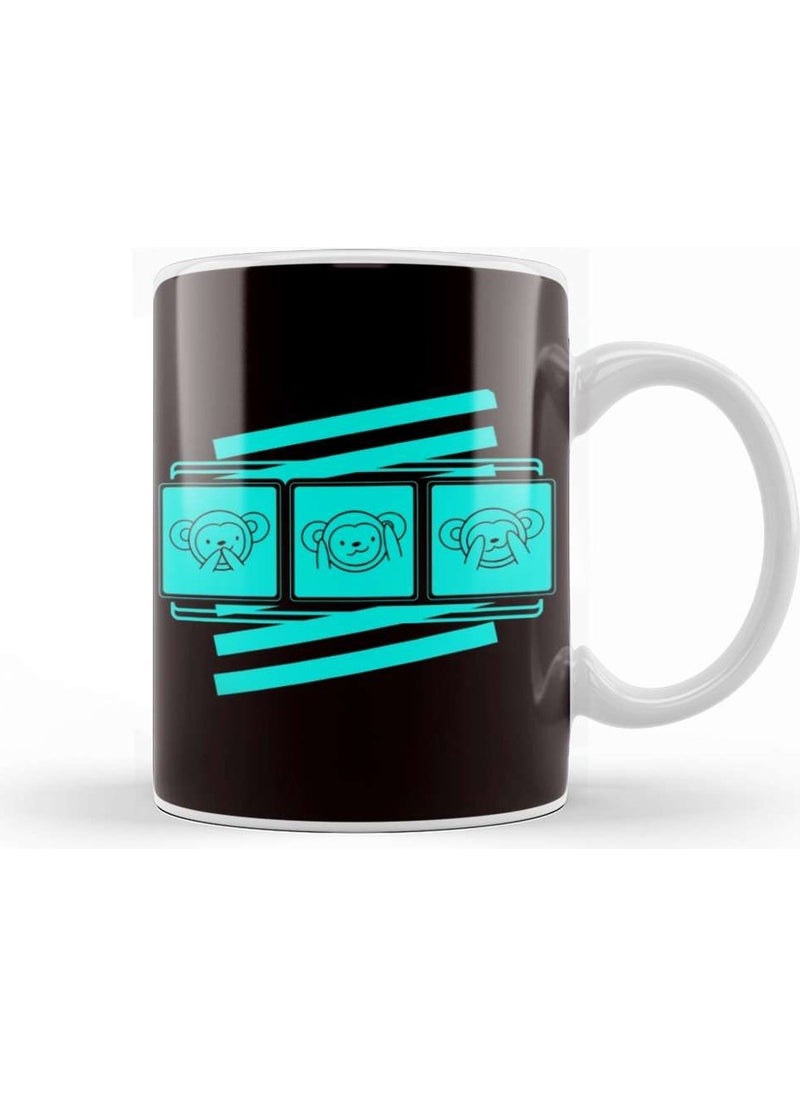 Baskı Dükkanı - Print Shop Funny See Speak Hear No Evil Japan Monkeys Japanese Emoticon Mug Porcelain - Image 1